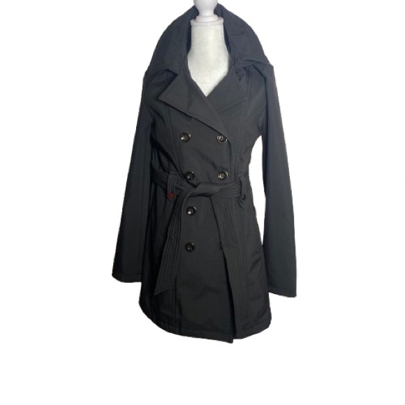 Classic Black Double-Breasted Trench Coat with Hood Water Resistant & Wind Proof - Picture 2 of 16